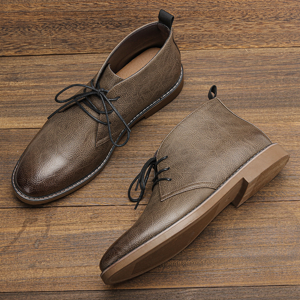 Guipure Lace Panel - New Retro Style Men Boots leather