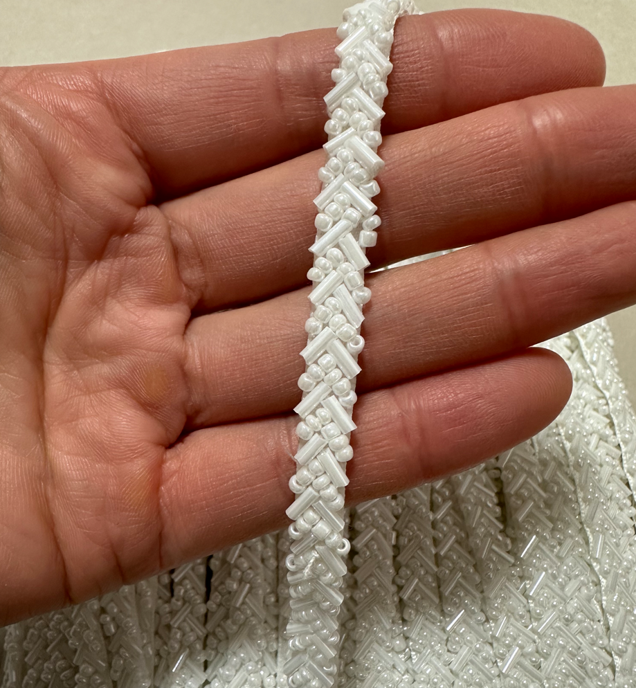 Beaded Trim Fringe - 1/5Yards 7mm Milk White Beaded Lace