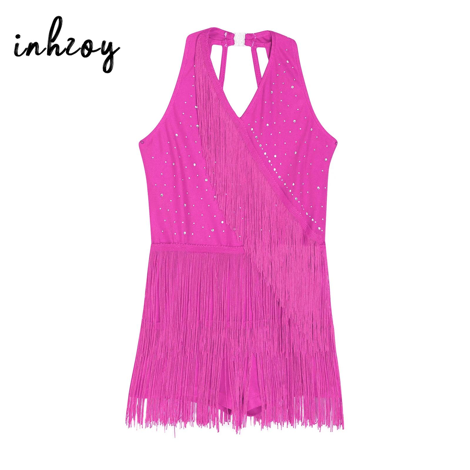 Kids Girls Latin Leotard Dress - Rhinestone Banding Trim review and price
