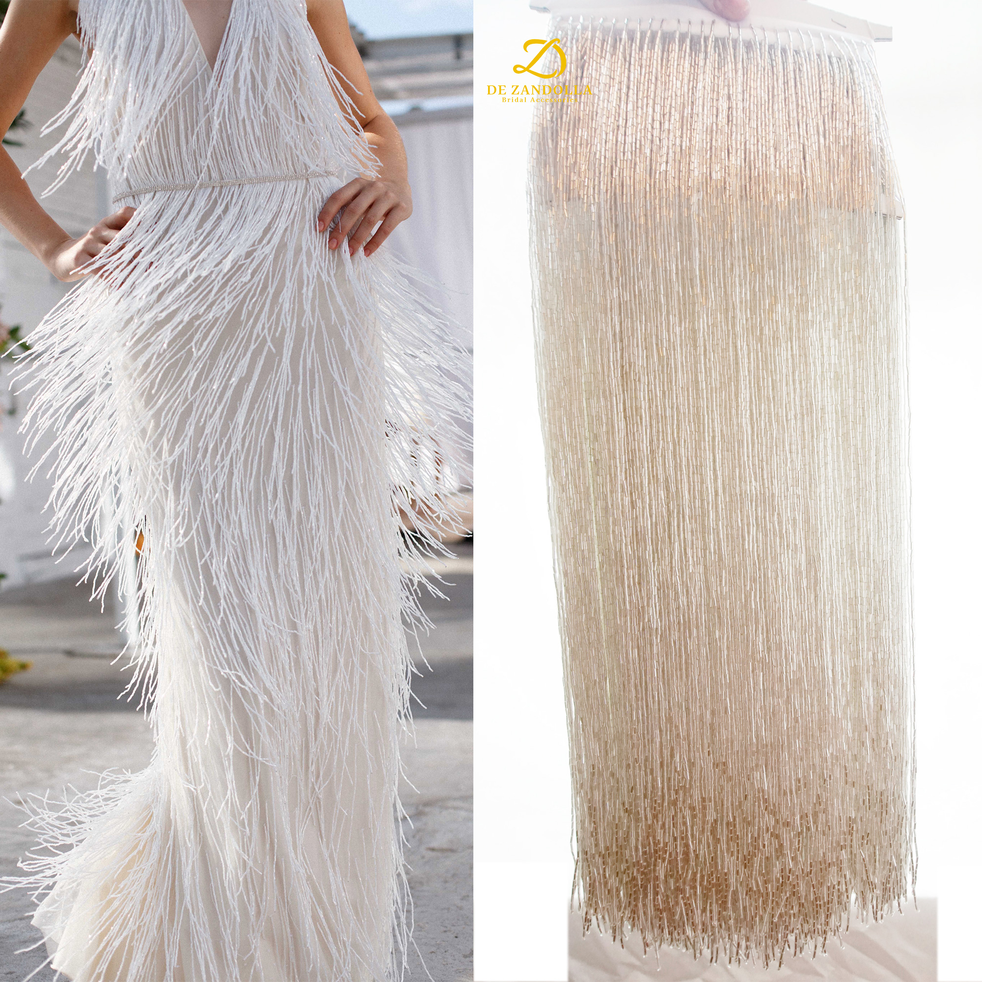 50cm length Silver Green Luxur - Beaded Trim Fringe review and price