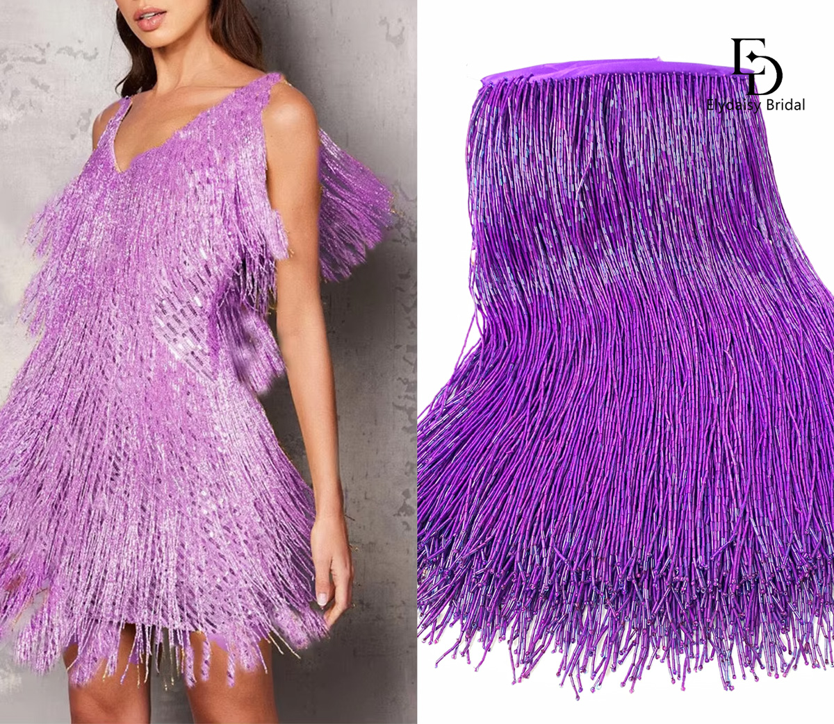30CM Long Purple Green Black B - Beaded Trim Fringe review and price