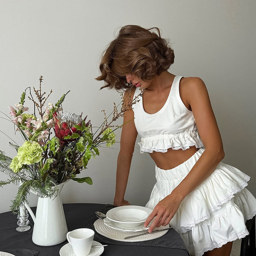 Summer Two Piece Skirt Set 202 - Elastic Lace Trim review and price