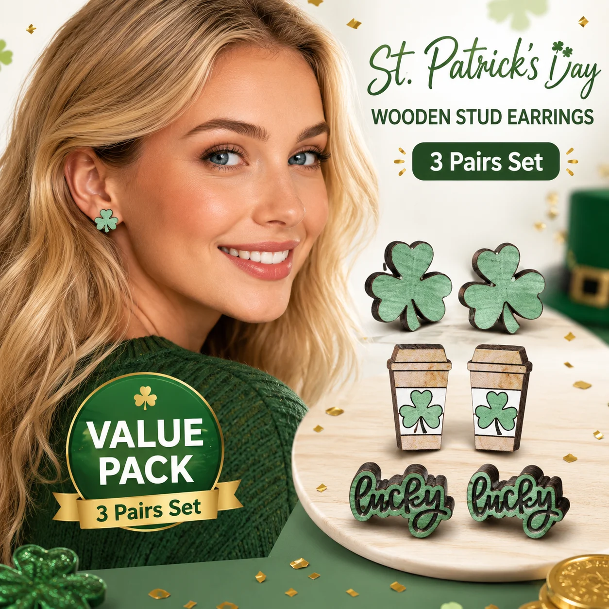 3 Pairs/Set Fashionable Wooden - Iron On Stud Set review and price