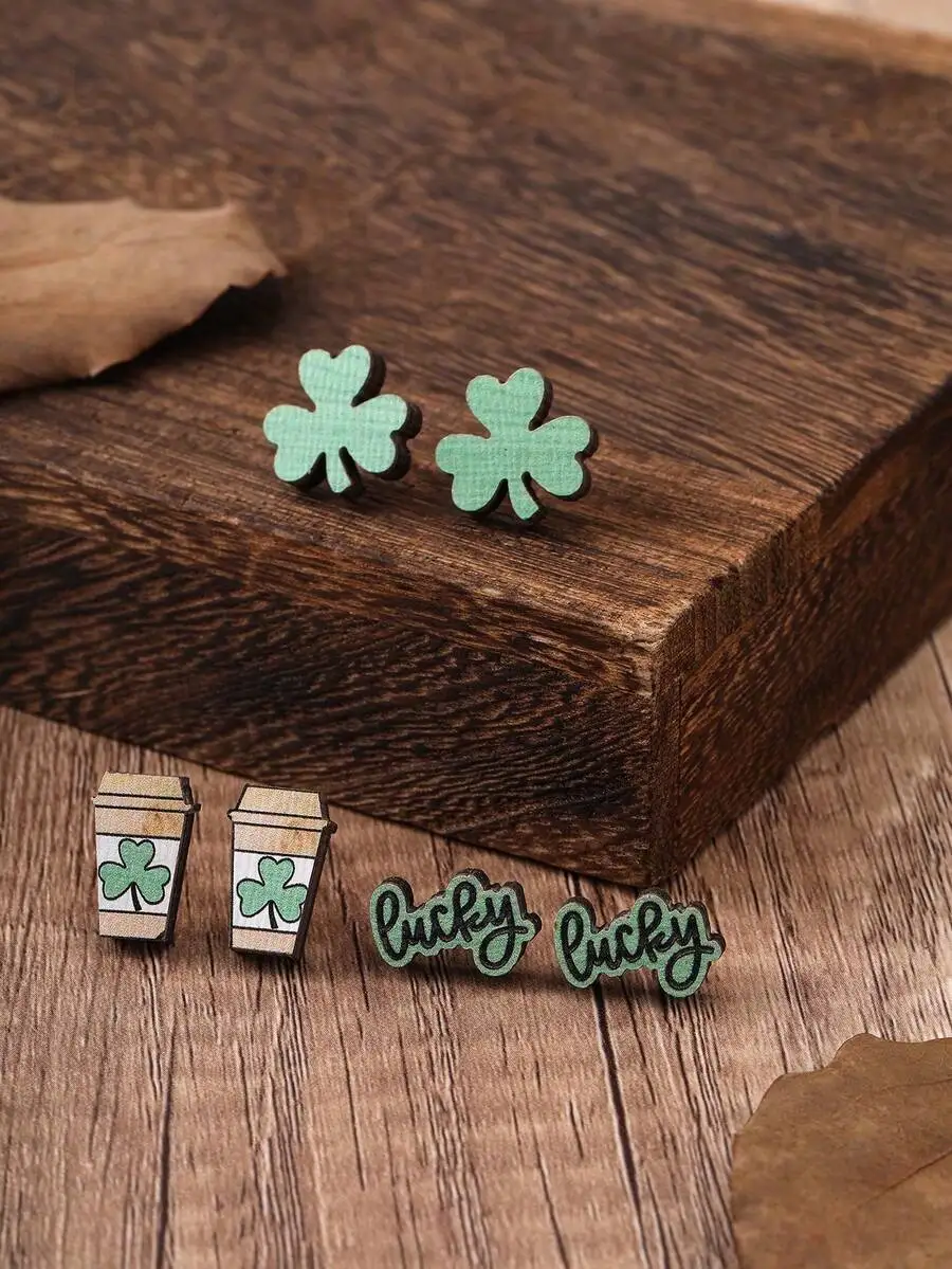 3 Pairs/Set Fashionable Wooden - Iron On Stud Set review and price