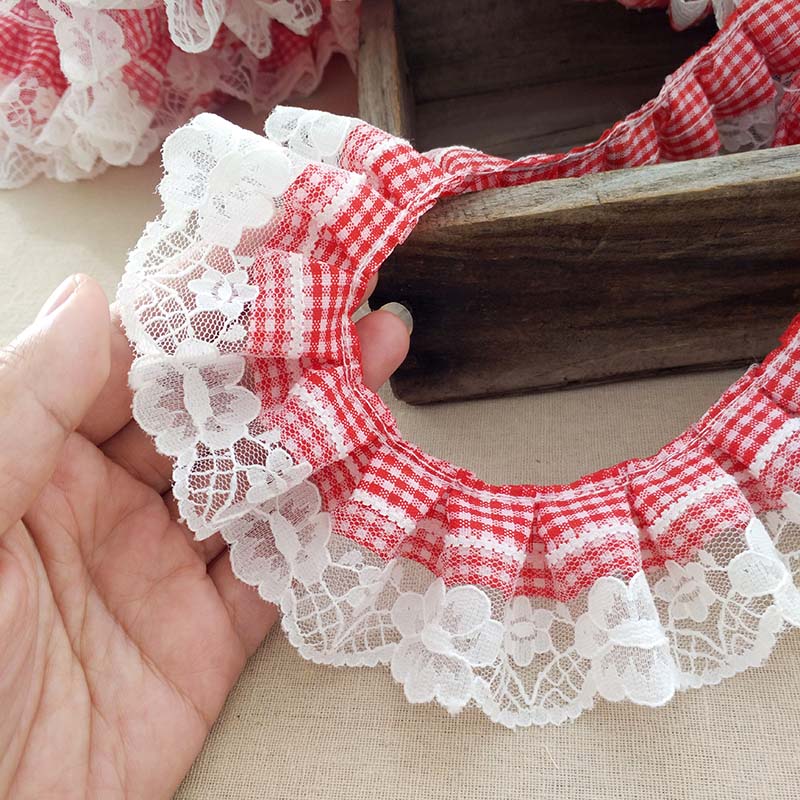 5CM Wide New Red White Plaid P - Elastic Lace Trim review and price