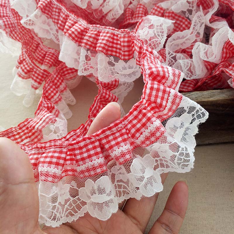 5CM Wide New Red White Plaid P - Elastic Lace Trim review and price