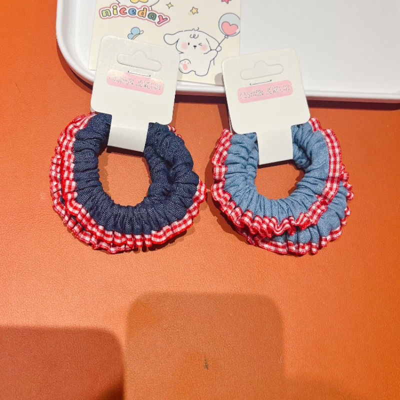 Lace Trim Denim Hair Ties Red  - Elastic Lace Trim review and price