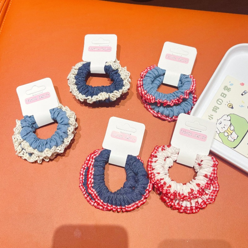 Lace Trim Denim Hair Ties Red  - Elastic Lace Trim review and price