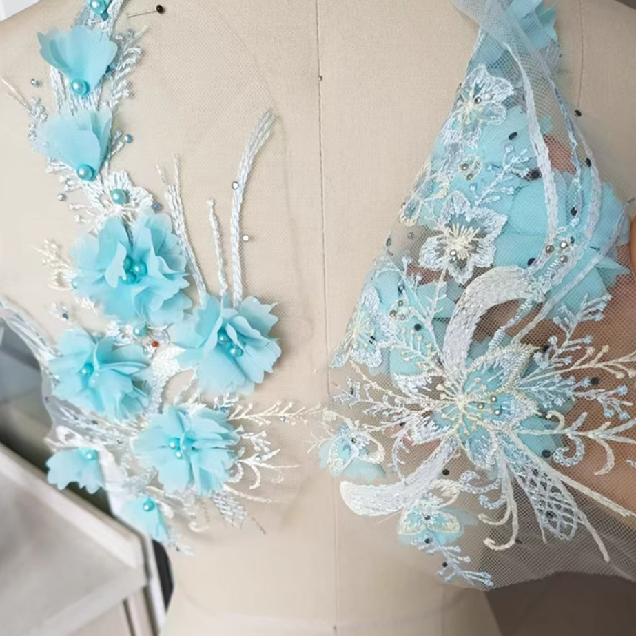 1Pc Pink Blue 3D Flower Bead E - Applique Patch Flower review and price