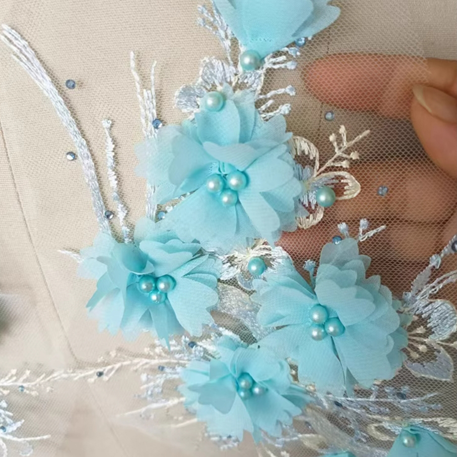 1Pc Pink Blue 3D Flower Bead E - Applique Patch Flower review and price