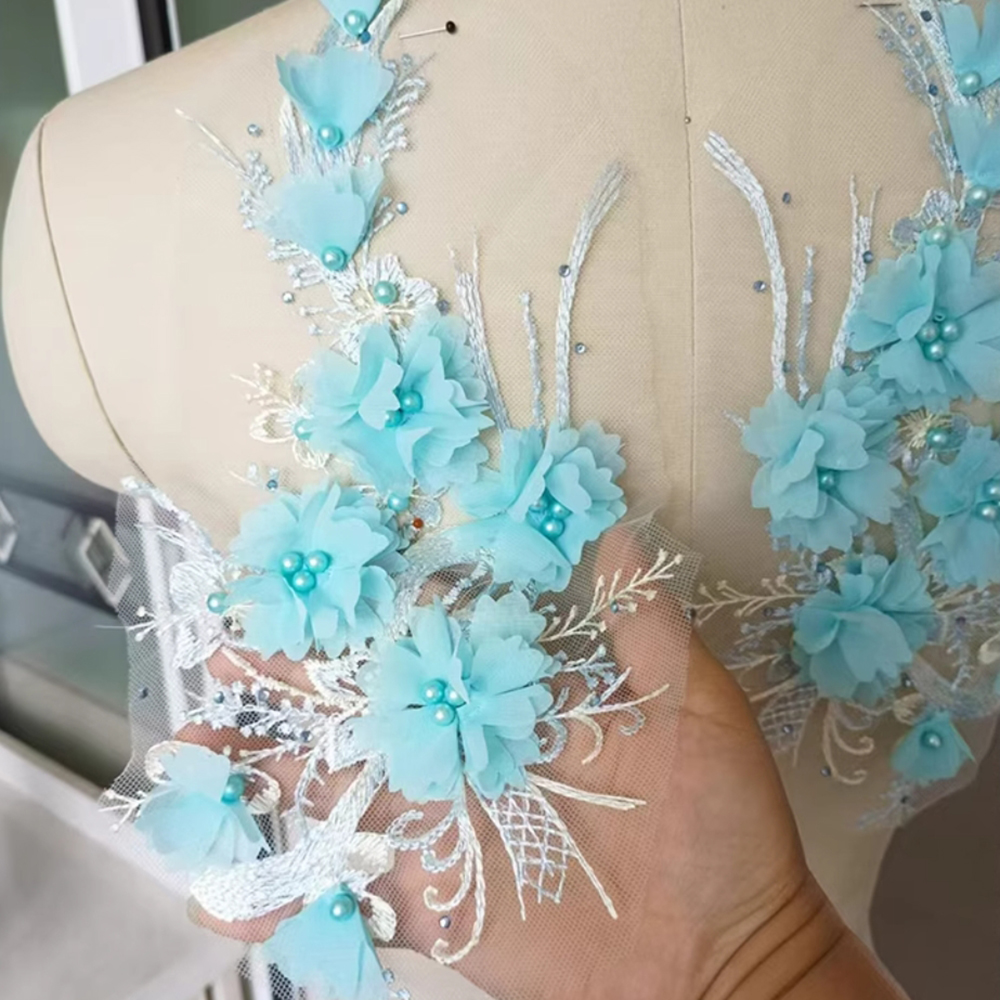 1Pc Pink Blue 3D Flower Bead E - Applique Patch Flower review and price
