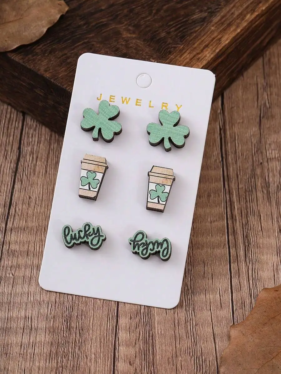 3 Pairs/Set Fashionable Wooden - Iron On Stud Set review and price