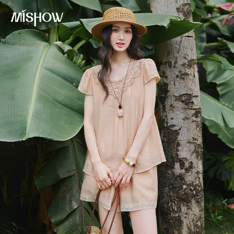 MISHOW Lace Round Neck Top Sho - Elastic Lace Trim review and price