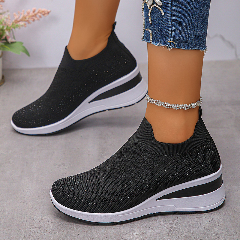 Rhinestone Decor Wedge Sneaker - Crystal Mesh Fabric review and price