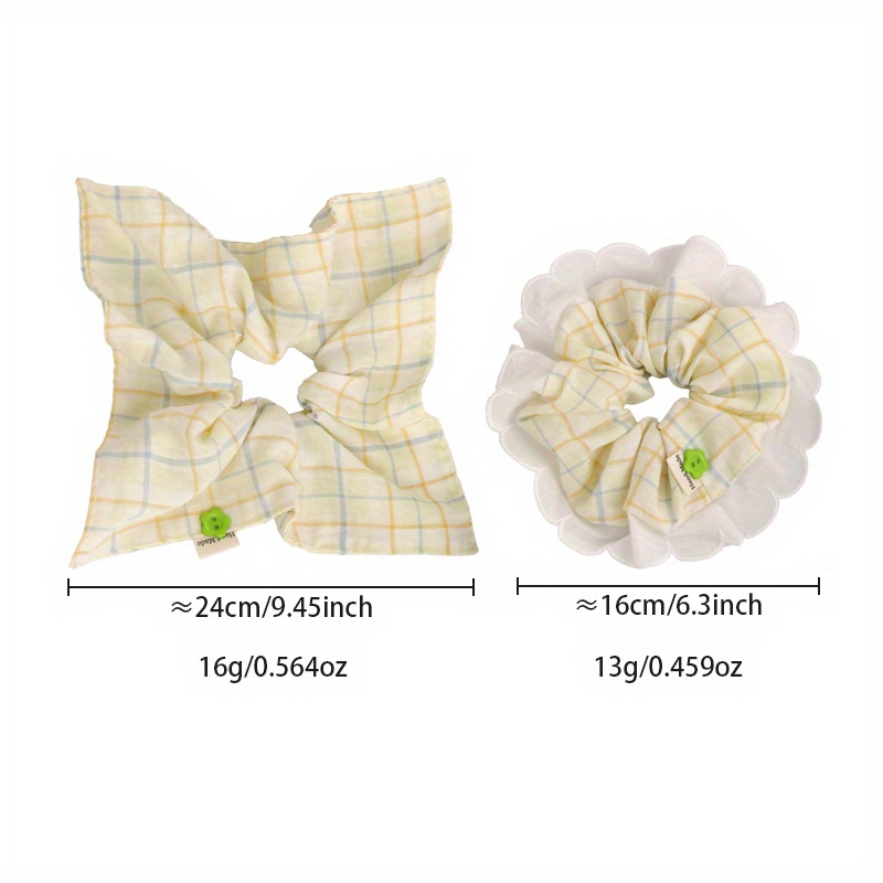 Mint-Green Checkered Hair Tie  - Elastic Lace Trim review and price