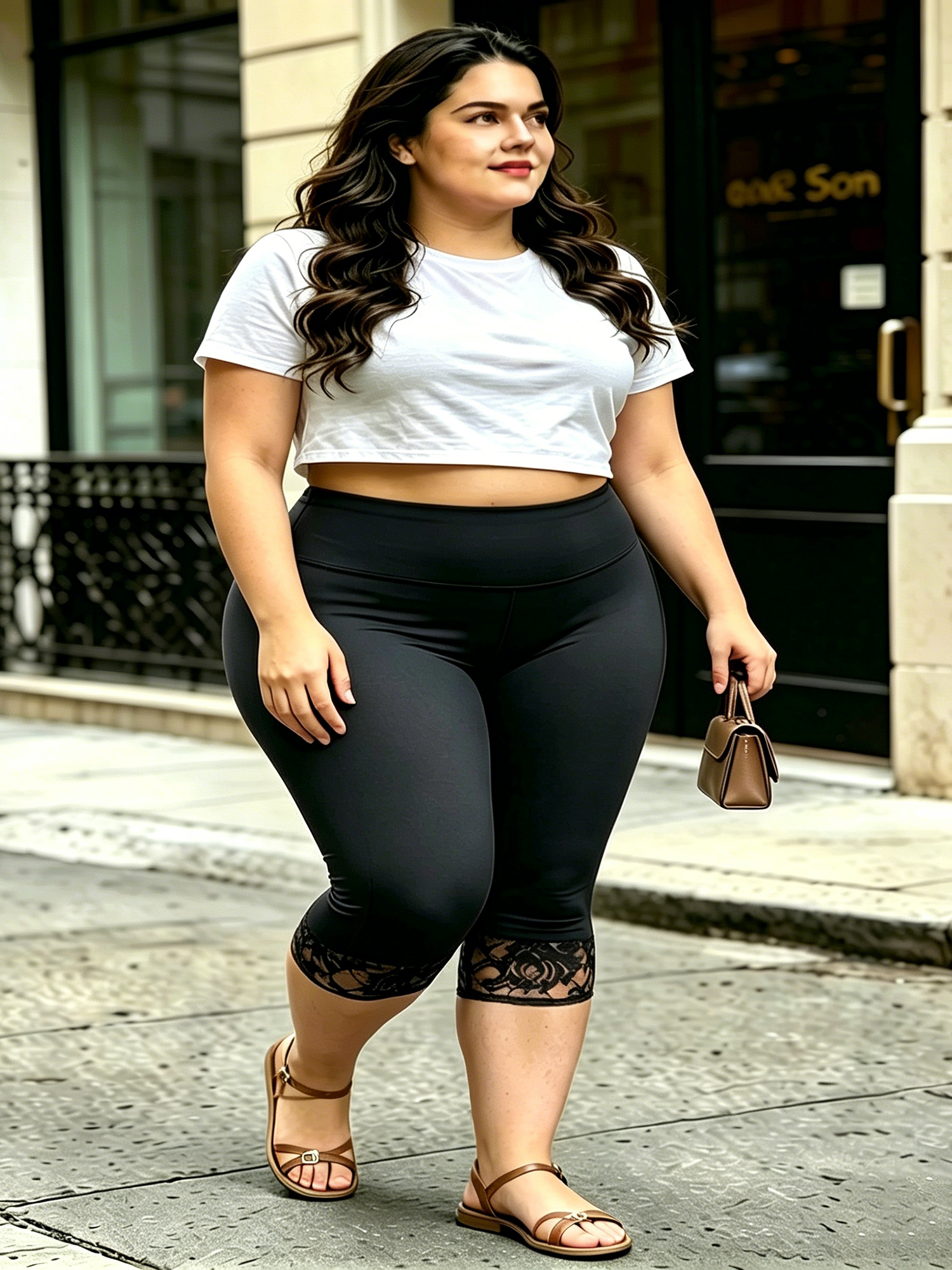 Capri Leggings Cropped Casual  - Elastic Lace Trim review and price