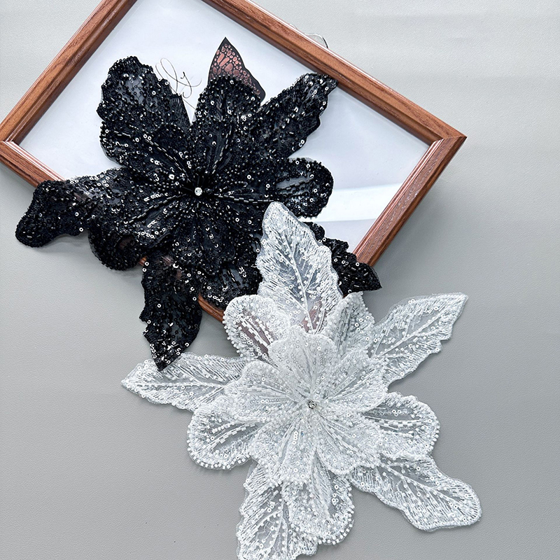 White Lace Sequin Beaded Flowe - Applique Patch Flower review and price