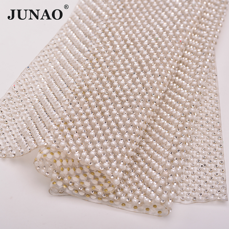 JUNAO 24*40cm Hotfix Pearl Rhi - Crystal Mesh Fabric review and price