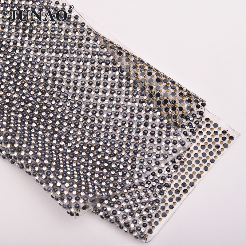 JUNAO 24*40cm Hotfix Pearl Rhi - Crystal Mesh Fabric review and price
