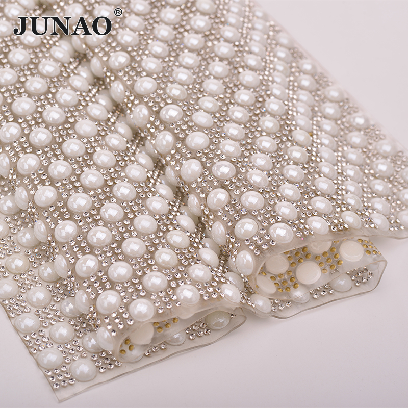 JUNAO 24*40cm Hotfix Pearl Rhi - Crystal Mesh Fabric review and price